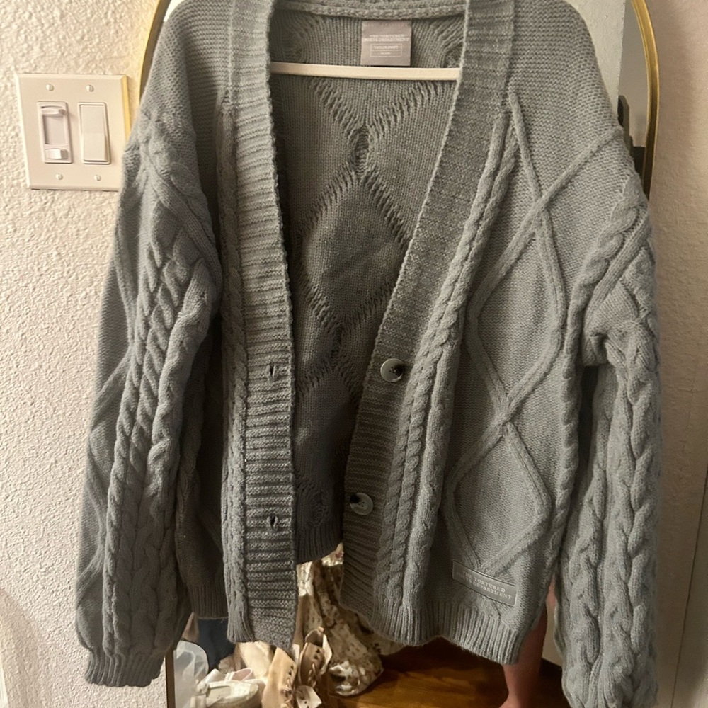 Taylor Swift Tortured Poets Department Women's Gray Cable Knit Sweater